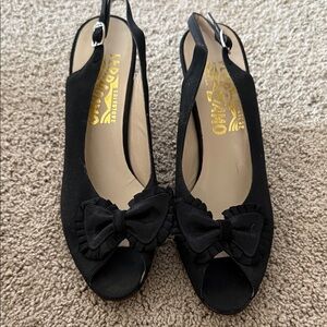 Salvatore Ferragamo Black Slingback Heels with Bow